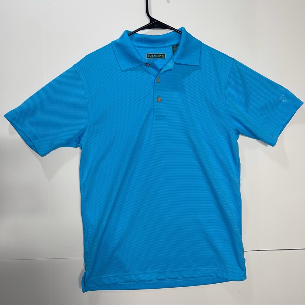 Cubavera Men's Solid Textured Polo Short Sleeve Shirt 👕 Blue {SIZE SMALL}